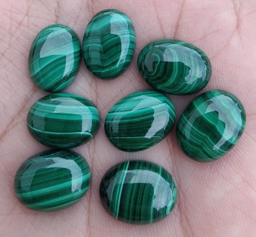 Natural Malachite Oval Shape Cabochon Flat Back Calibrated Loose Gemstone - 10x14