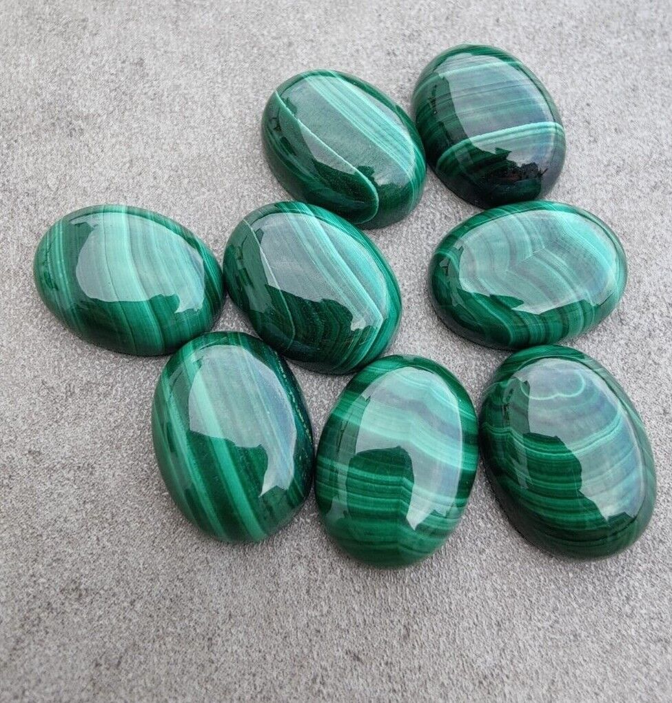 Natural Malachite Oval Shape Cabochon Flat Back Calibrated Loose Gemstone - 8x10