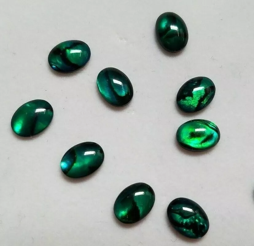 10pcs 6x8mm Natural Paua Shell Green Calibrated Oval Cabochon Gemstones Jewelry