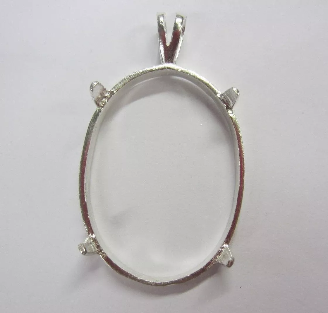 2 18x25mm Solid Sterling Silver Prenotched Cabochon Gemstones Pendant Mounting