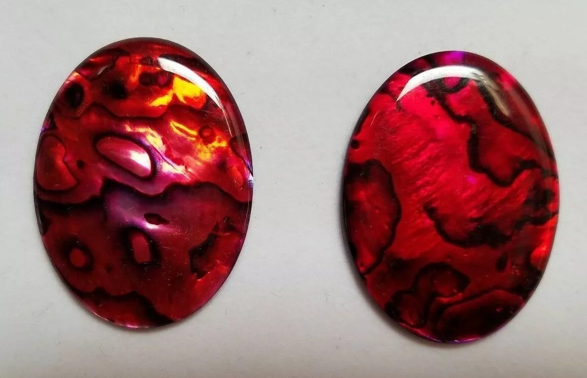 6pcs 15x20mm Natural Paua Shell Red Calibrated Oval Cabochon Gemstones Jewelry