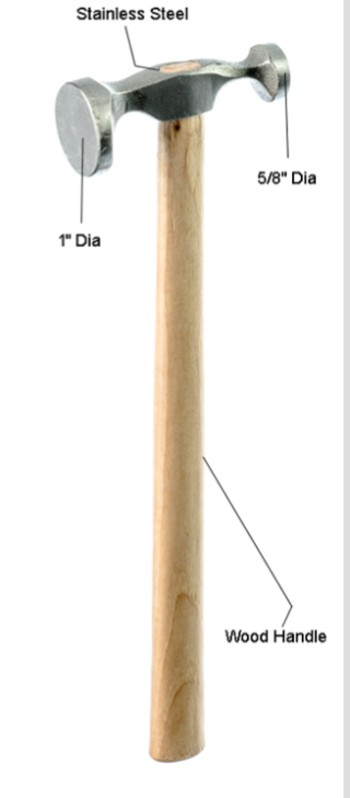 8.5" CHASING GOLDSMITH HAMMER 1" & 5/8" FLAT FACE Wood Handle