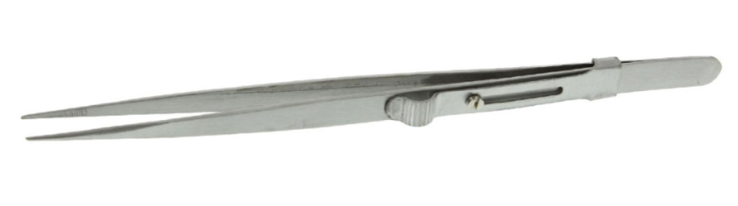 Tweezers Fine Tip Diamonds and Gems Slide Locking 6-1/4" Stainless Black Tips